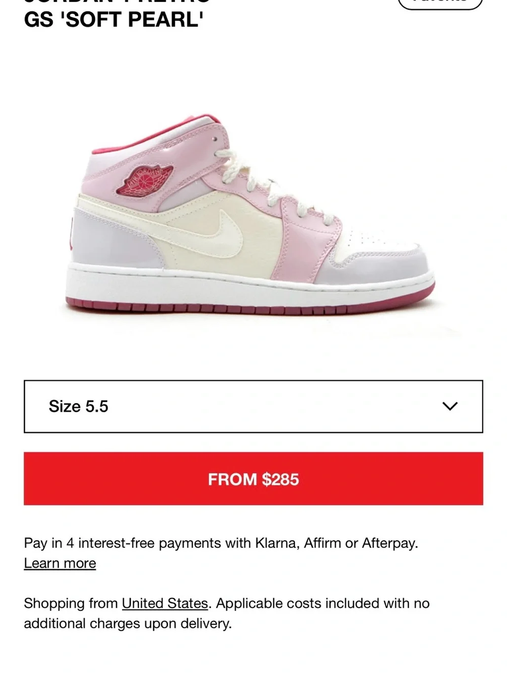 JORDAN 1 RETRO GS 'SOFT PEARL'